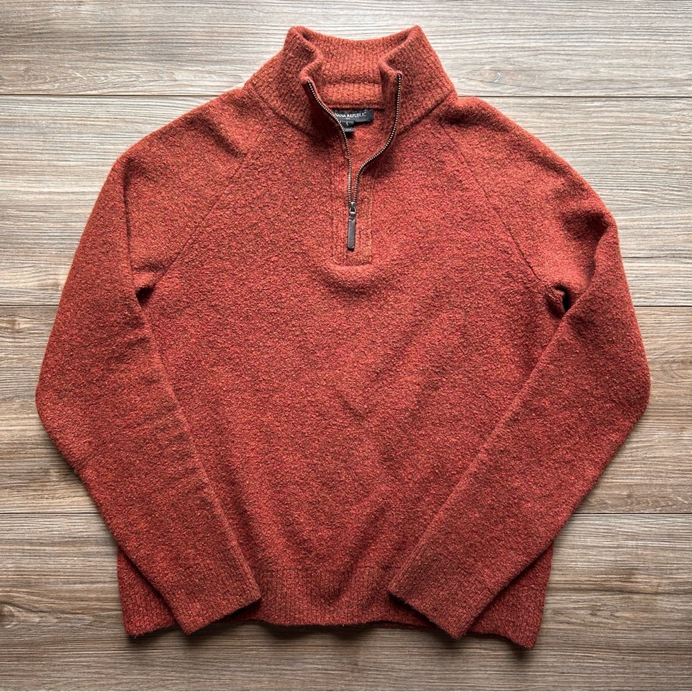 SOLD Banana Republic | Quarter-Zip Wool Blend Sweater in Burnt Orange (XS/Small) - Picture 2 of 13